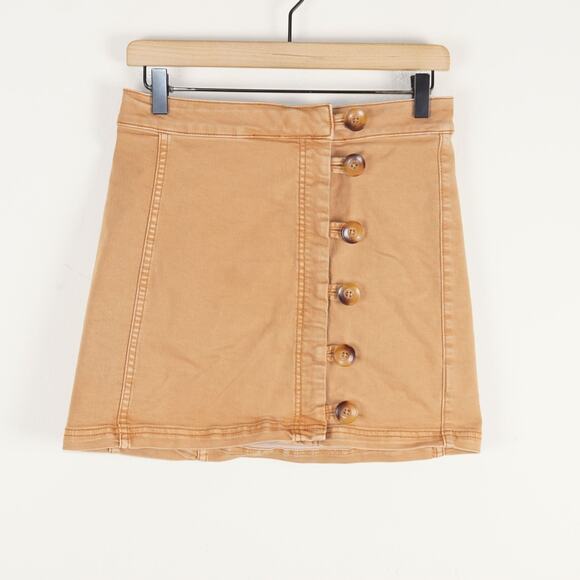 Free People Dresses & Skirts - Free People We The Free Brown Button Front Stretch Denim Mini Skirt Womens Sz 4